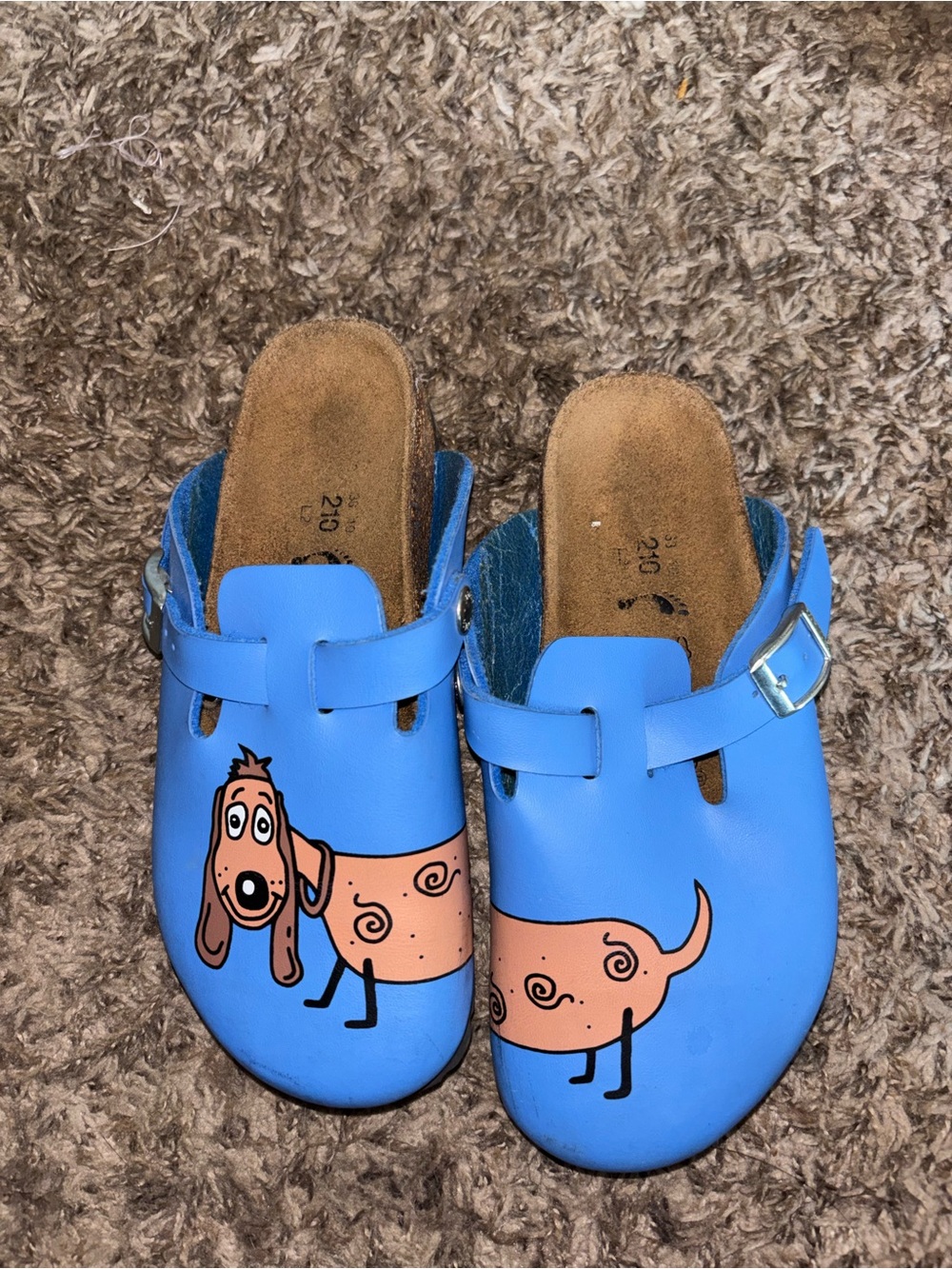 Birki's Birkenstock Blue Dog Cartoon Print Leather Clog kids size U.S. 2